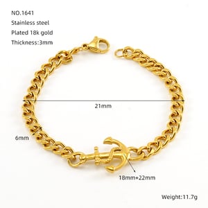 1 Piece Simple Series Classic Stainless Steel  Gold Color Unisex Chain Bracelets h5 